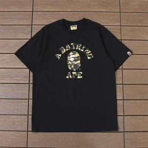 BAPE Yellow Monkey and Letter APE Logo T-Shirt - Black Short Sleeve